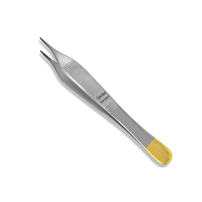 Cynamed T/C Adson Plastic Surgery Forceps 4.75" Straight Fine Point with Tungsten Carbide Inserts Surgical Veterinary Instruments with Gold Handle (Serrated Tips, Adson Dressing Forceps, TC) - Image 1