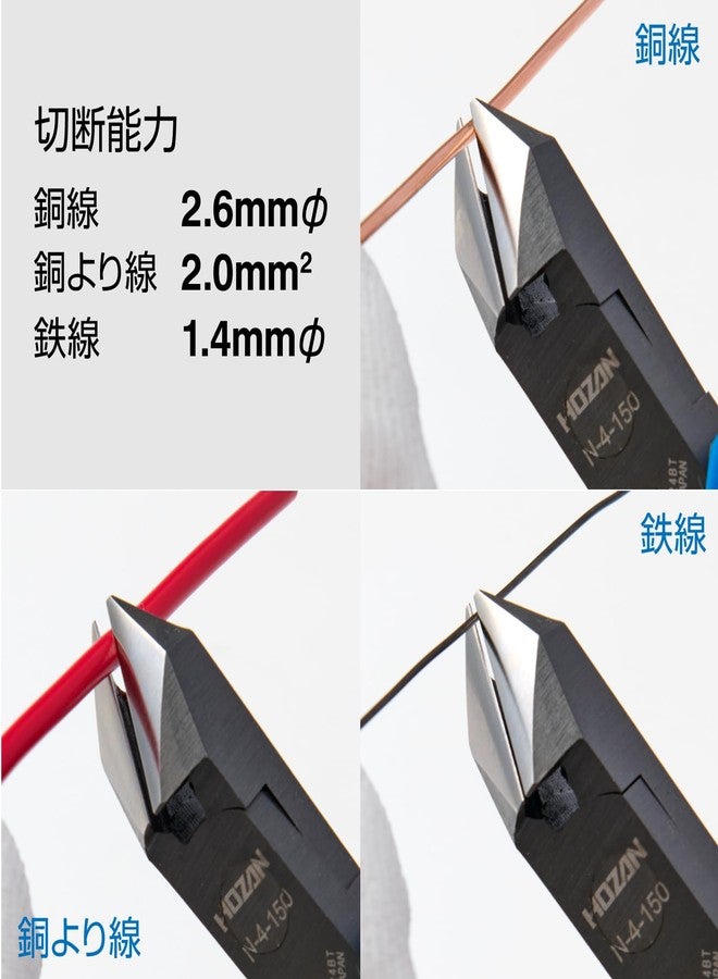 Hozan N-4-150 Oblique Nipper, Sharp Edge Finish, Easy to Use with Cutting Copper Wire, Total Length 6.2 inches (158 mm) - Image 2