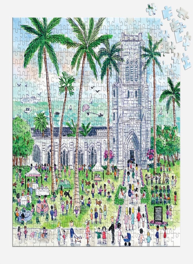Galison Sunday Palm Beach - 500 Piece Michael Storrings Jigsaw Puzzle Featuring Beautiful Artwork of Famous Palm Beach Bethesda Church - Image 4
