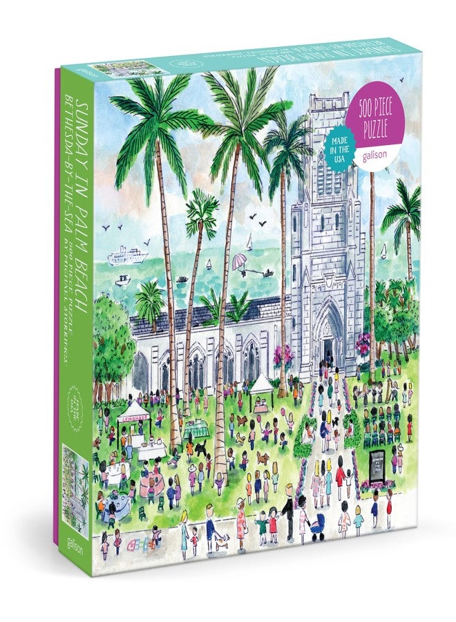 Galison Sunday Palm Beach - 500 Piece Michael Storrings Jigsaw Puzzle Featuring Beautiful Artwork of Famous Palm Beach Bethesda Church - Image 1