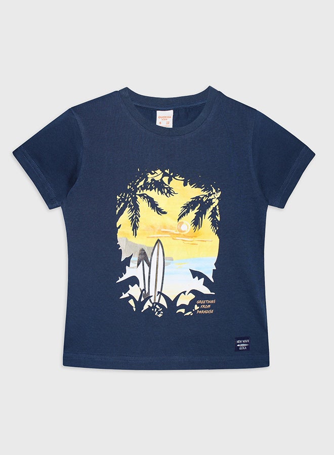 تي شيرت للأولاد بأكمام قصيرة كحلي