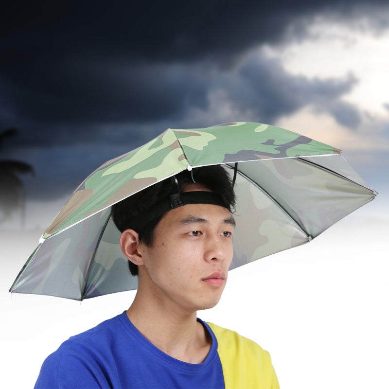 Head Mounted Umbrella Adjustable Elastic Headband Comfortable To Wear - Durable Metal Skeleton Hands Free Umbrella for Outdoor Hiking Beach Sun Protection - Image 5