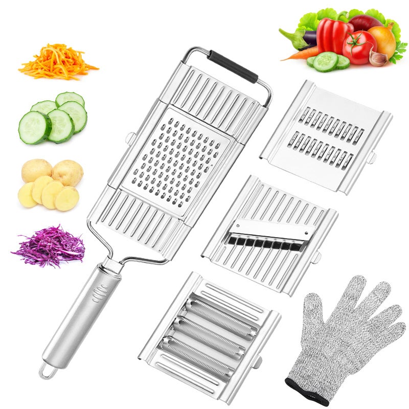 Suuker 4 in 1 Vegetable Cutter with Cheese Grater Carrot Grater Cabbage Shredder Cucumber Slicer  Stainless Steel Mandoline Slicer for Kitchen