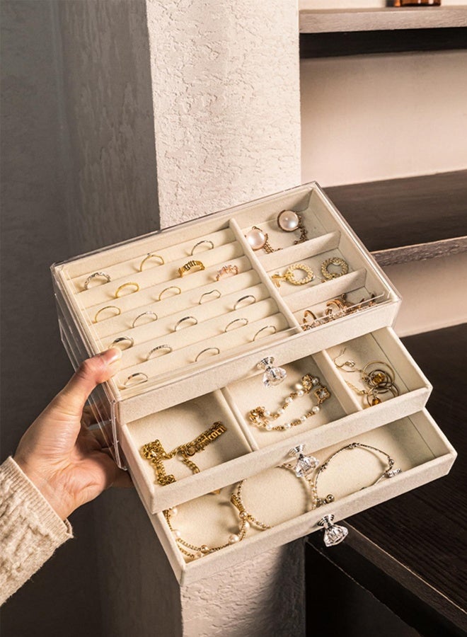 Arabic-style 3-drawer acrylic jewelry box, acrylic jewelry organizer, clear jewelry box for women, velvet jewelry storage case, suitable for rings, earrings, bracelets, necklaces - Image 2