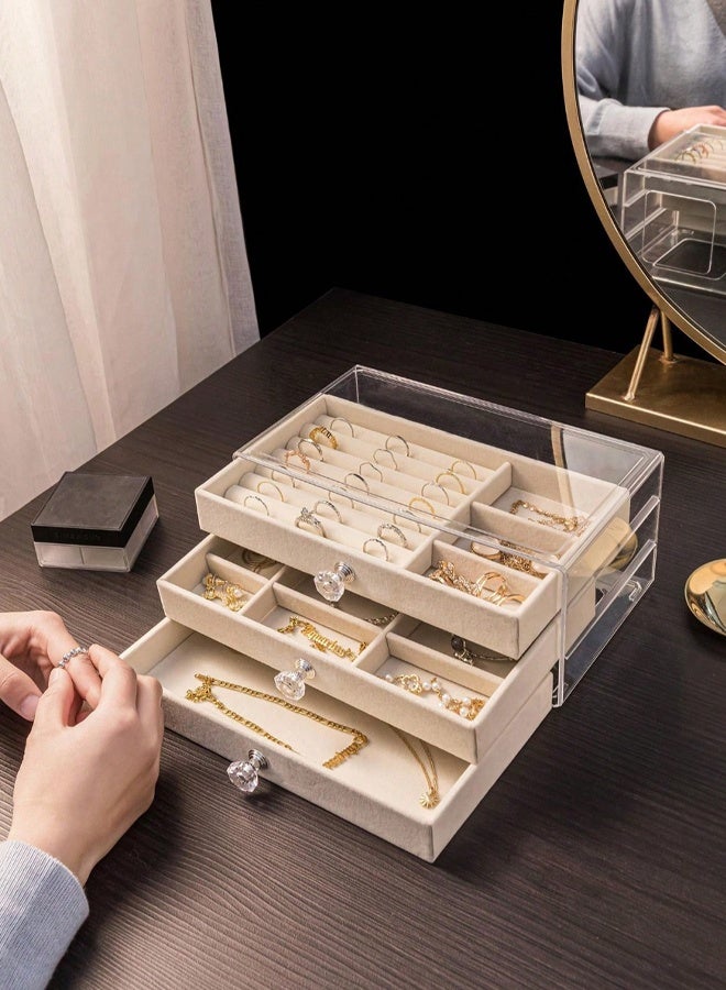 Arabic-style 3-drawer acrylic jewelry box, acrylic jewelry organizer, clear jewelry box for women, velvet jewelry storage case, suitable for rings, earrings, bracelets, necklaces - Image 1