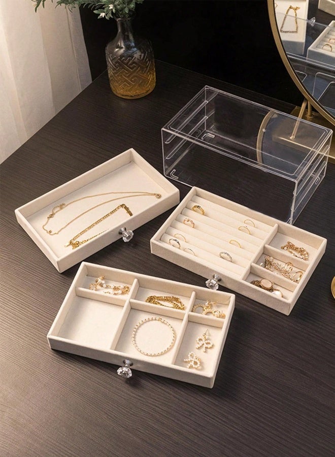 Arabic-style 3-drawer acrylic jewelry box, acrylic jewelry organizer, clear jewelry box for women, velvet jewelry storage case, suitable for rings, earrings, bracelets, necklaces - Image 5