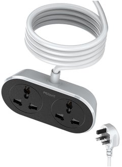 2 Way 5 Meters, 2 Universal Outlets Power Extension Cord, 5M Dual Socket Cable Extender, 2500W 2 Plugs Electric Wire for Desk, Table, Floor, Office, Car