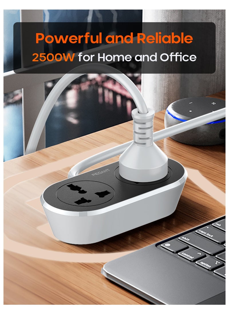 PEGANT - 2 Way 5 Meters, 2 Universal Outlets Power Extension Cord, 5M Dual Socket Cable Extender, 2500W 2 Plugs Electric Wire for Desk, Table, Floor, Office, Car - Image 1