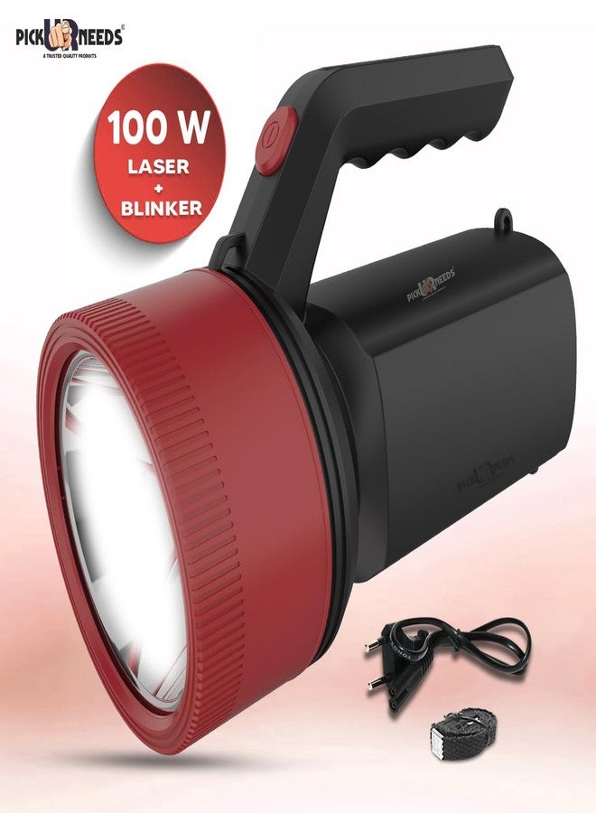 Pick Ur Needs Emergency Torch Light Rechargeable Long Range LED Search 100W with Blinker Torch (Maroon) - Image 2