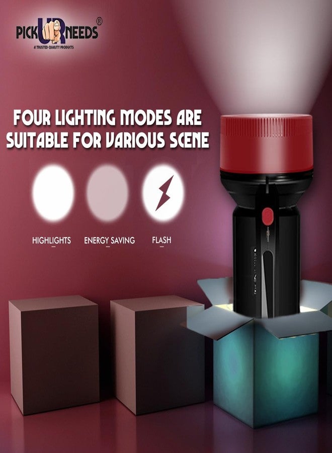 Pick Ur Needs Emergency Torch Light Rechargeable Long Range LED Search 100W with Blinker Torch (Maroon) - Image 3