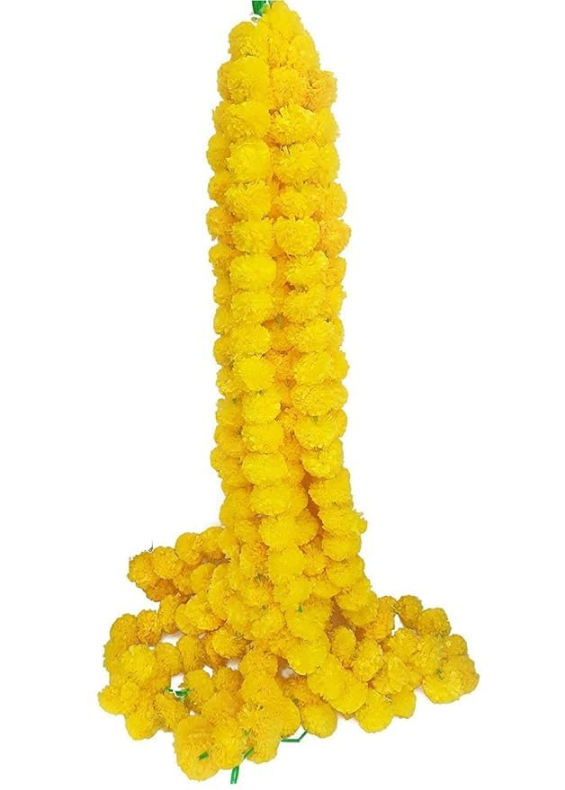 Ventrix Artificial Marigold Flower Garland forDecoration | Pack of 5 - Traditional Garland for Home & Events | 4-5ft Length  - Image 2