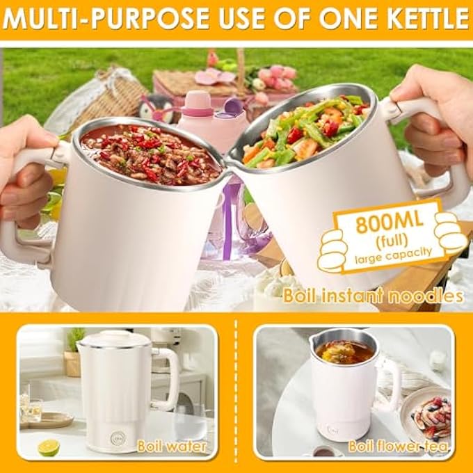 Masroo Portable Collapsible Electric Kettle With Cup For Boiling Water Portable Travel Kettle 304 Stainless Steel Dual Gear Water Boiler For Hotel Office 5 Min Fast Boiling 800Ml - Image 5