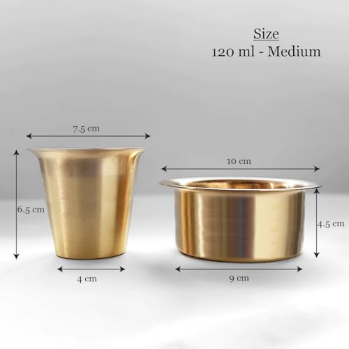 KC Brass Dabara Set | South Indian Coffee Glass Tumbler | Tea, Coffee Dabara (120 ML Capacity, Large, Set of 6) - Image 3