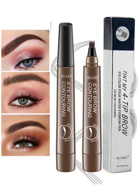 Eyebrow Contouring Pen with Tint 4-Tip Brow Fork Natural Smudge-Proof Long-Lasting Waterproof Eye Makeup for Women