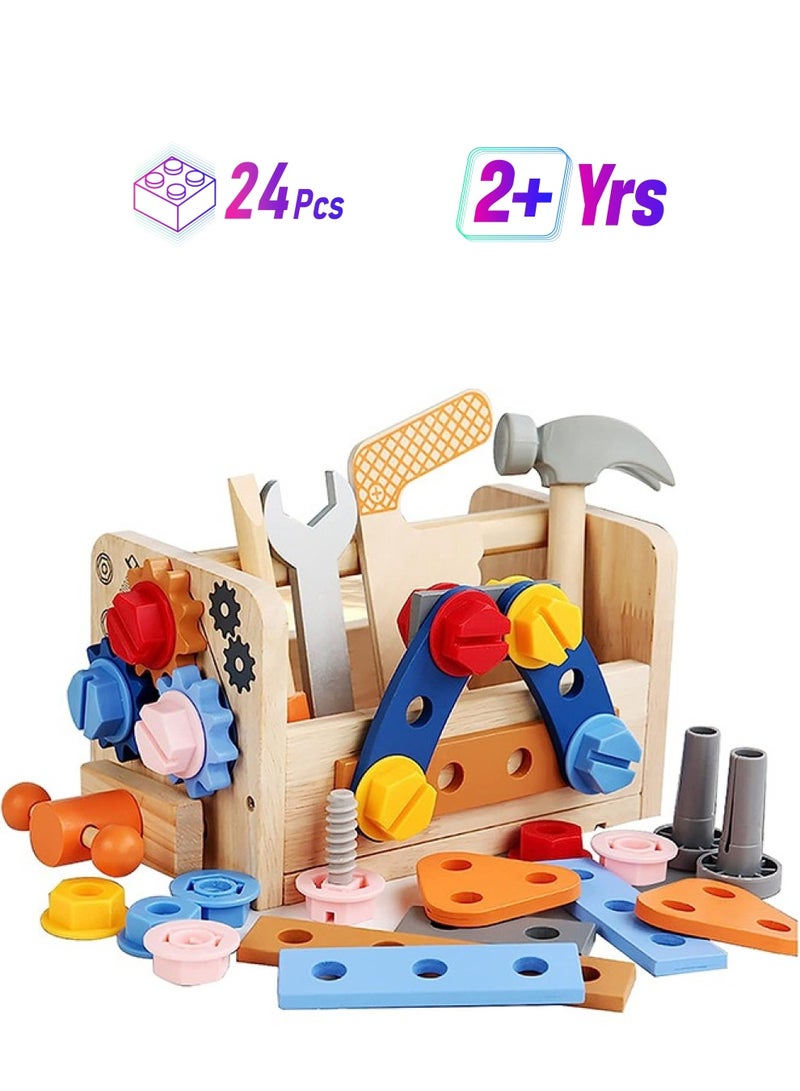 Wooden Tool Set, For Kids 2–5-Year-Old,24PCS Educational STEM Toys, Toddler Toys Construction Preschool Learning Activities - Image 1