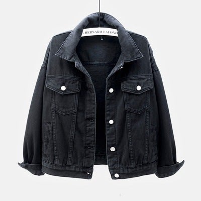 Spring Fall Colorful Plus-Size Denim Jacket Womens Loose Fit Casual BF Style Black 