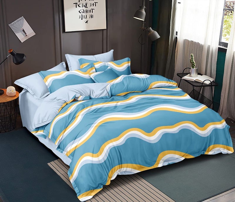 MORADO Glace Cotton Geometric Design Duvet Cover - Double, Blue with Zipper - Image 2