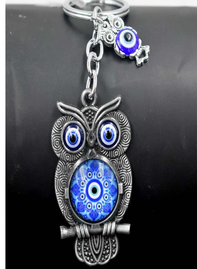 AFH سلسلة مفاتيح AFH Evil Eye Nazar Battu Grey Lucky Owl Code للرجال والنساء - Image 1