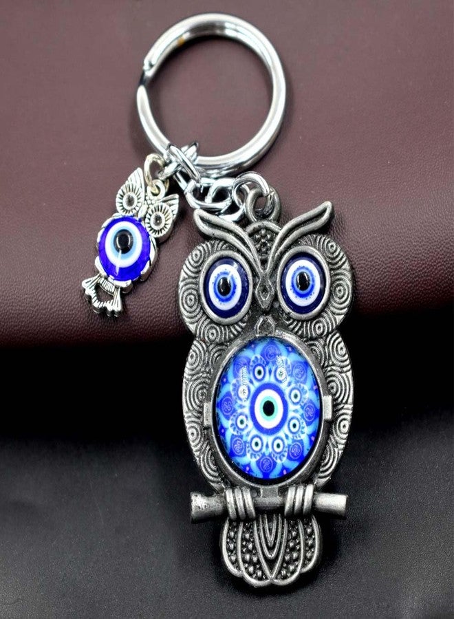 AFH سلسلة مفاتيح AFH Evil Eye Nazar Battu Grey Lucky Owl Code للرجال والنساء - Image 2