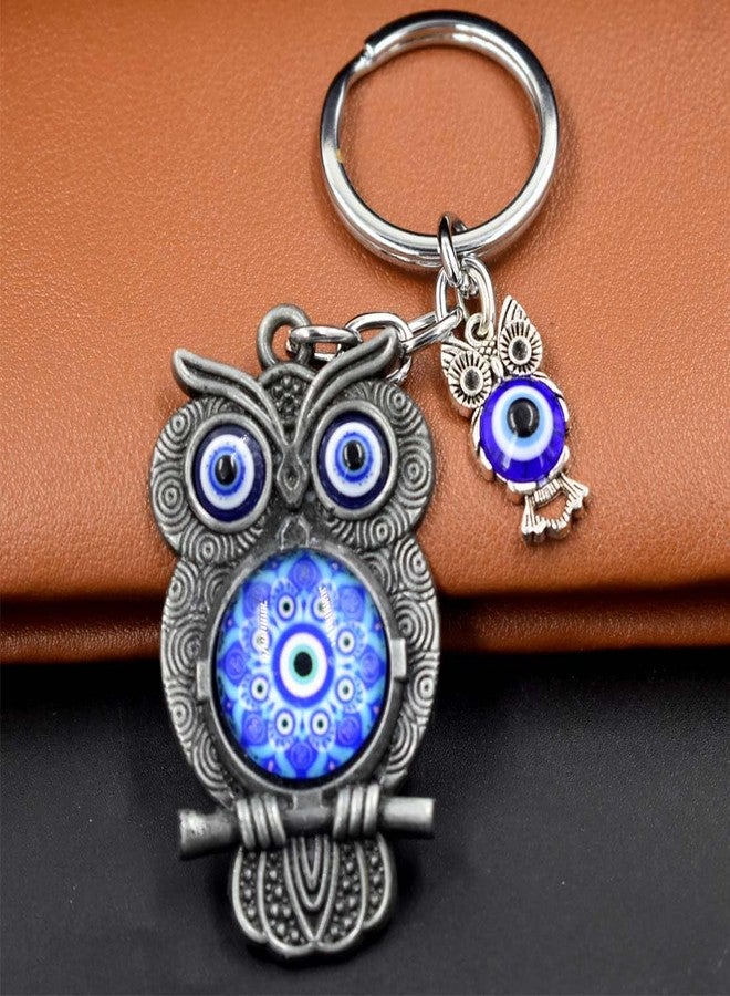 AFH سلسلة مفاتيح AFH Evil Eye Nazar Battu Grey Lucky Owl Code للرجال والنساء - Image 3