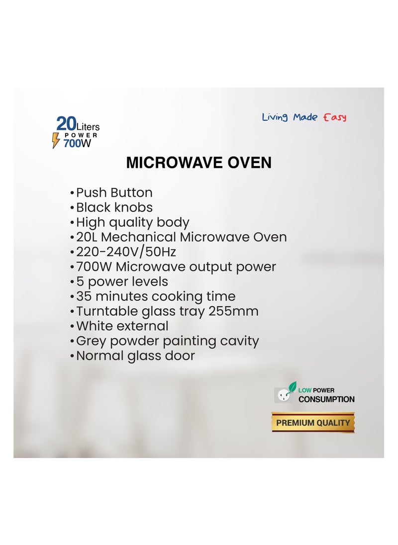 STAR TRACK STAR TRACK 20L Mechanical Microwave Oven, 700W, 5 Power Levels, Push Button, Turntable Tray, Grey Cavity, BS Plug, ST-MW700-MW20  - Image 4