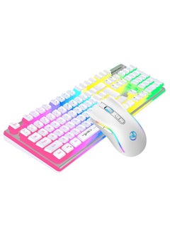 HXSJ L96 2.4G Wireless RGB Backlit Keyboard and Mouse Set 104 Pudding Key Caps + 4800DPI Mouse(White)
