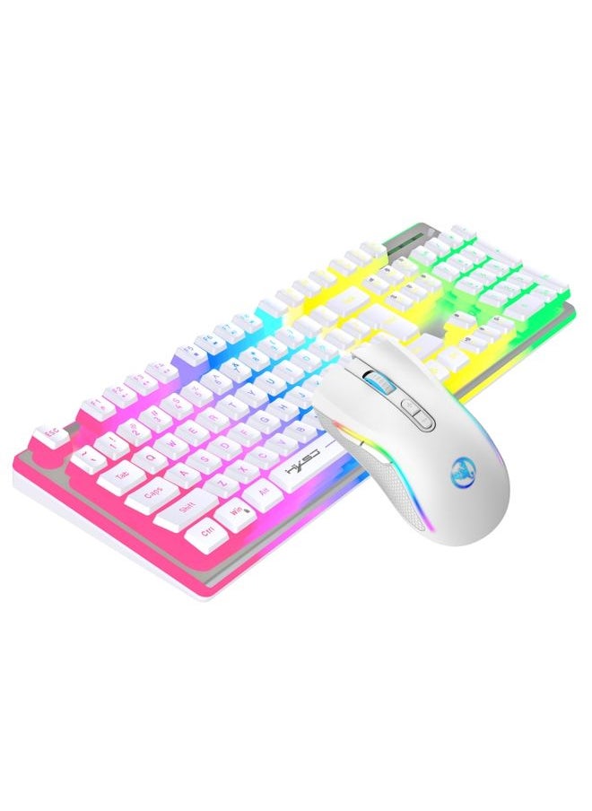 BURAQ - HXSJ L96 2.4G Wireless RGB Backlit Keyboard and Mouse Set 104 Pudding Key Caps + 4800DPI Mouse(White) - Image 1