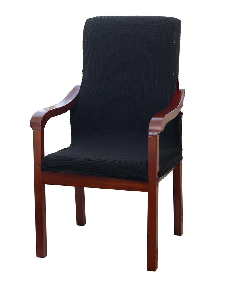 Deisy Dee Stretch Arm Chair Covers, Mid Century Chair Slipcovers, Accent Chair Covers (Black) - Image 1