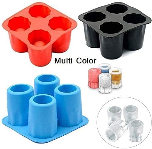 SHOPECOM SHOPECOM 4Cup Ice Cube Shots Shape Silicone Shooters Glass Freezer Mold Maker Tray Party Bar Tools Ice Shot Glass Mold Chocolate Mould Maker for Kitchen Bar Party Drinks Multicolor Pack of 1 - Image 5