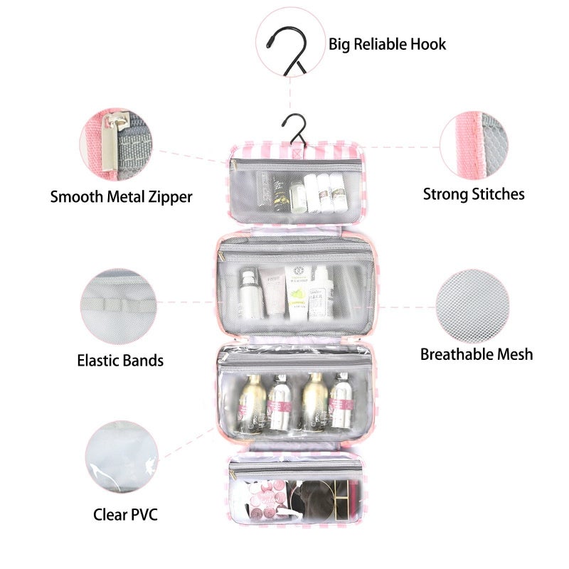 Four-Fold Wet-Dry Separation Travel Wash Bag, Striped Cosmetic Bag, Large Capacity - Image 3