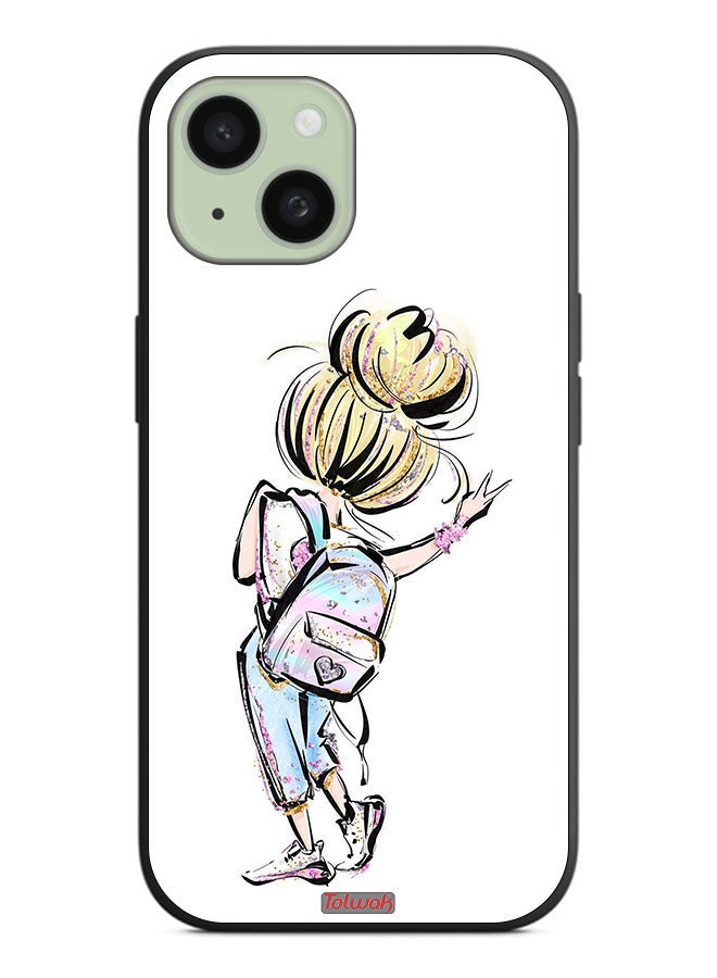 Tolwak Apple iPhone 15 Plus Protective Case Cover Back To School Girl Art - Image 2