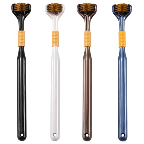 Lnncdsc 4Piece Set of 3Sided Medium toothbrushes for Adults Soft Bristle Toothbrush for Comprehensive Care of Teeth and Gums Suitable for Adult and Youth Black White Brown Blue Adults