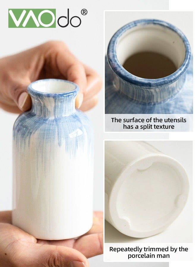 VAOdo 3PCS Ceramic Vase Set, Waterproof, Modern Vases for Home Decor, Farmhouse Country Vases, for Living Room Kitchen Mantle Bedroom Dining Table Office Farmhouse Decorative Gradient Blue - Image 3