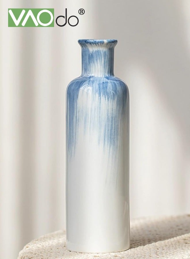 VAOdo 3PCS Ceramic Vase Set, Waterproof, Modern Vases for Home Decor, Farmhouse Country Vases, for Living Room Kitchen Mantle Bedroom Dining Table Office Farmhouse Decorative Gradient Blue - Image 4