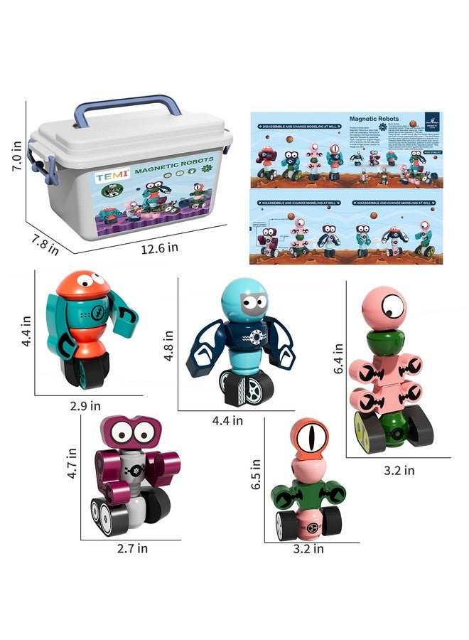TEMI لعبة الروبوت المغناطيسية TEMI للأولاد من 3 إلى 7 سنوات - ألعاب تحويل مغناطيسية لبناء الكواكب، ألعاب تكديس للأطفال، هدايا تعليمية لعيد الميلاد وأعياد الميلاد للأطفال من 3-7 سنوات - Image 2