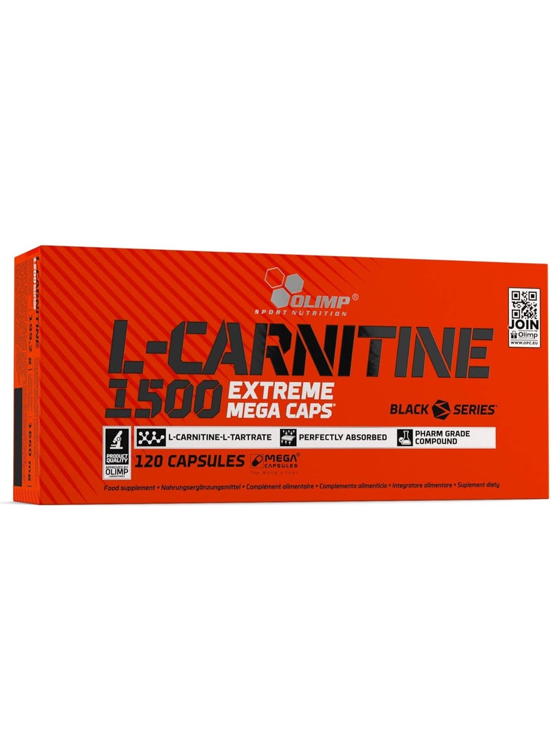 Olimp L-Carnitine 1500 Extreme Mega Caps – 120 Capsules, 1500mg L-Carnitine Tartrate, High-Potency Fitness Support, Dietary Supplement - Image 1