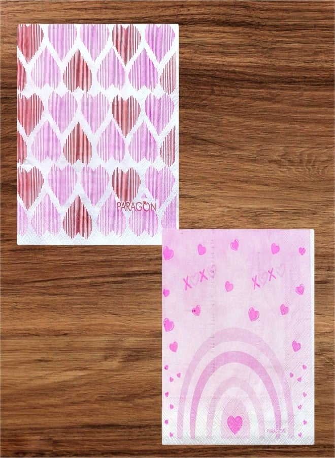 Nice Touch Valentine's Day Printed Paper Napkins, Pink Heart Design, Pack of 2 (3-Ply, 25 Pulls, 50 Napkins) - Image 1