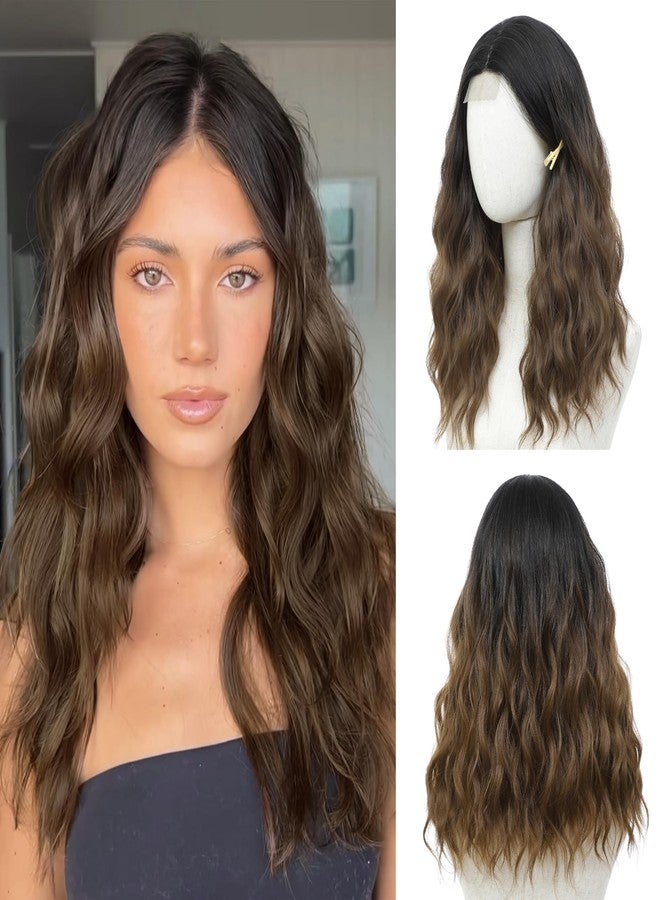 BUPPLER باروكة بوبلر، طول متوسط 18 بوصة، شعر صناعي مموج مع خصلات محسّنة، باروكة شعر طبيعي للاستخدام اليومي والحفلات/الهالوين، 18 بوصة، لون بني أومبري فاقع - Image 1