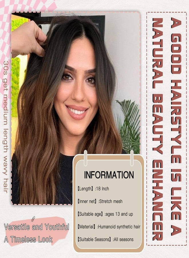 BUPPLER باروكة بوبلر، طول متوسط 18 بوصة، شعر صناعي مموج مع خصلات محسّنة، باروكة شعر طبيعي للاستخدام اليومي والحفلات/الهالوين، 18 بوصة، لون بني أومبري فاقع - Image 2