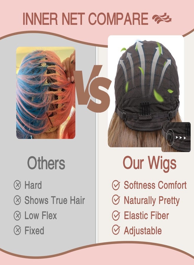 BUPPLER باروكة بوبلر، طول متوسط 18 بوصة، شعر صناعي مموج مع خصلات محسّنة، باروكة شعر طبيعي للاستخدام اليومي والحفلات/الهالوين، 18 بوصة، لون بني أومبري فاقع - Image 5