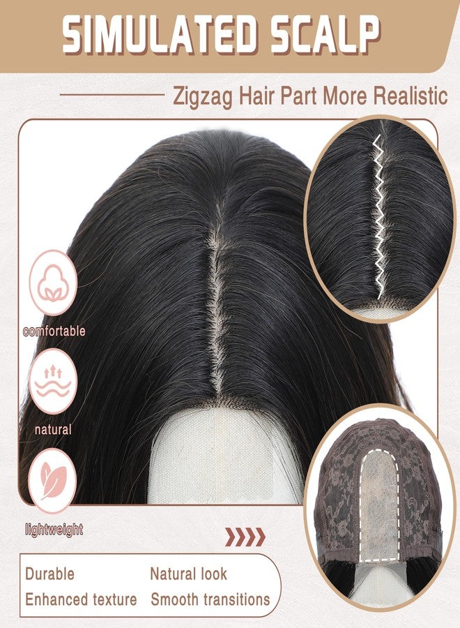 BUPPLER باروكة بوبلر، طول متوسط 18 بوصة، شعر صناعي مموج مع خصلات محسّنة، باروكة شعر طبيعي للاستخدام اليومي والحفلات/الهالوين، 18 بوصة، لون بني أومبري فاقع - Image 3