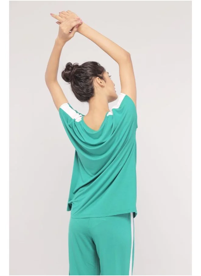 NeceSera Cozy Green Lounge Top with White Stripe
