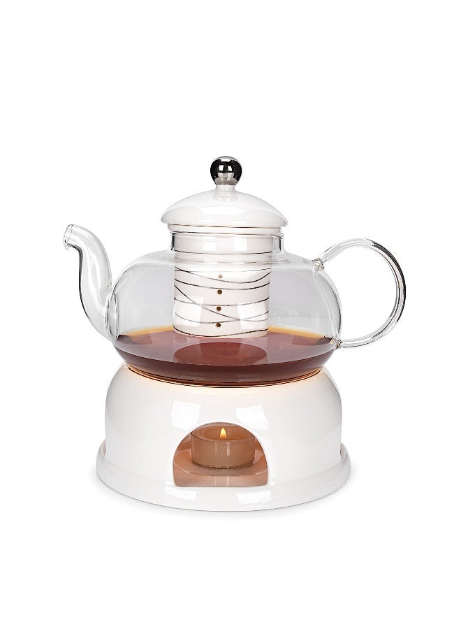 Dallaty La Mesa white porcelain and glass tea pot and warmer - Image 1