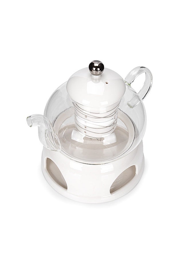 Dallaty La Mesa white porcelain and glass tea pot and warmer - Image 3