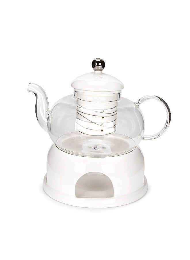 Dallaty La Mesa white porcelain and glass tea pot and warmer - Image 2