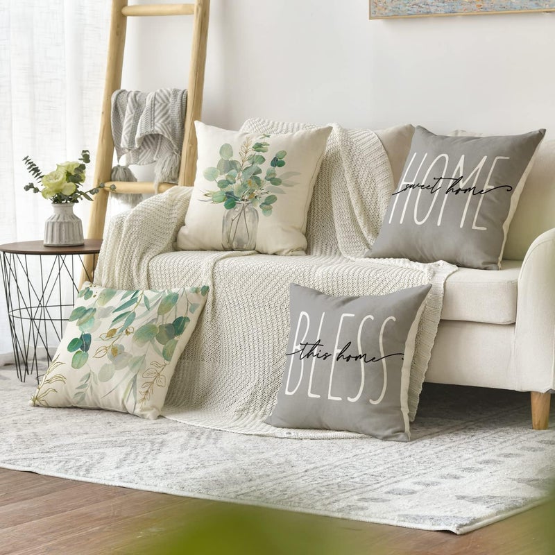 KASTWAVE Carefully engineered build Throw Pillow Covers, Set of 4 Eucalyptus Leaves Throw Pillow Covers Decorative Pillow Cases for Sofa Couch Living Room Outdoor (45 * 45 cm) Global standard quality - Image 3