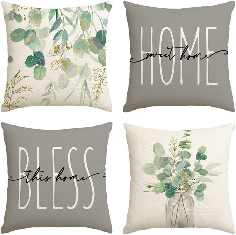 KASTWAVE Carefully engineered build Throw Pillow Covers, Set of 4 Eucalyptus Leaves Throw Pillow Covers Decorative Pillow Cases for Sofa Couch Living Room Outdoor (45 * 45 cm) Global standard quality - Image 1