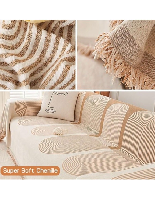 general Reversible chenille cover, multi-purpose towel with tassel cushion, waterproof stretch sofa protector, washable, available for all seasons - Image 4