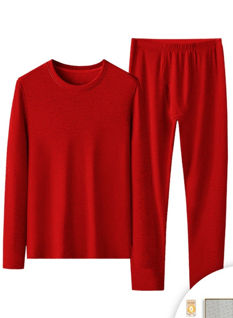 إسكدنيا Mens Long Johns Fleese And Thick Thermal Underwear Set, 2 Piece Cold Weather Base Layer Set for Men Red