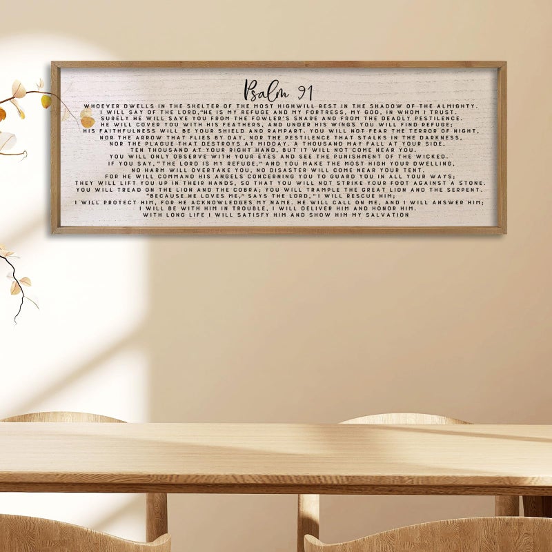 comurdyo Psalm 91 Wall Art Decor 40"X15" Christian Sign for Bedroom Family Bible Verse Large Wood Framed Wall Hanging (Wood) - Image 5
